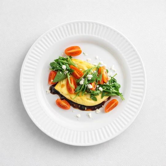 Scrambled Eggs on Toast w/ Feta, Cherry Toms and Watercress