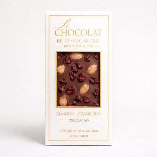 Le Chocolat Keto 70% Almond & Cranberry- 150Gr