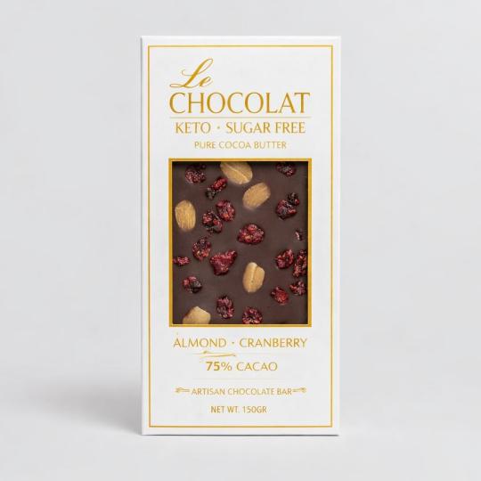 Le Chocolat Keto 70% Almond & Cranberry- 150Gr