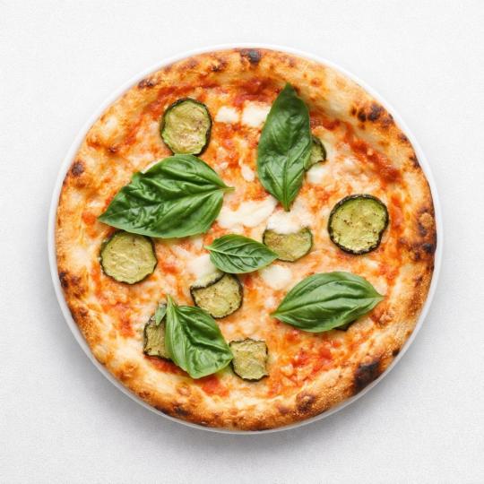 Eggplant, Mozzarella, Tomato Passata, Ricotta And Basil Pizza